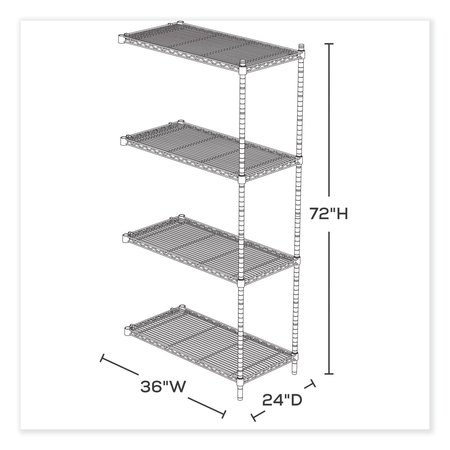 Safco Industrial Add-On Unit, Four-Shelf, 36w x 24d x 72h, Steel, Black 5289BL